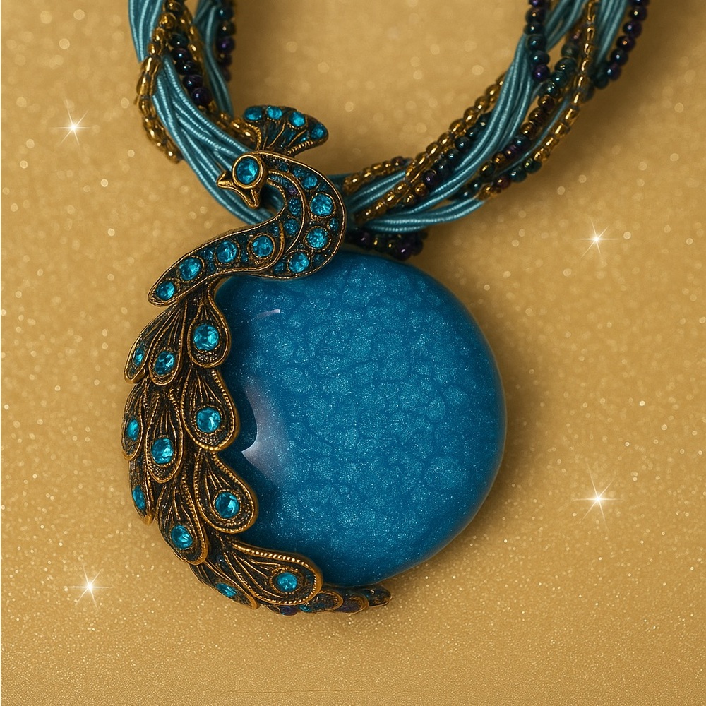 Majestic Blue Peacock Pendant Necklace
